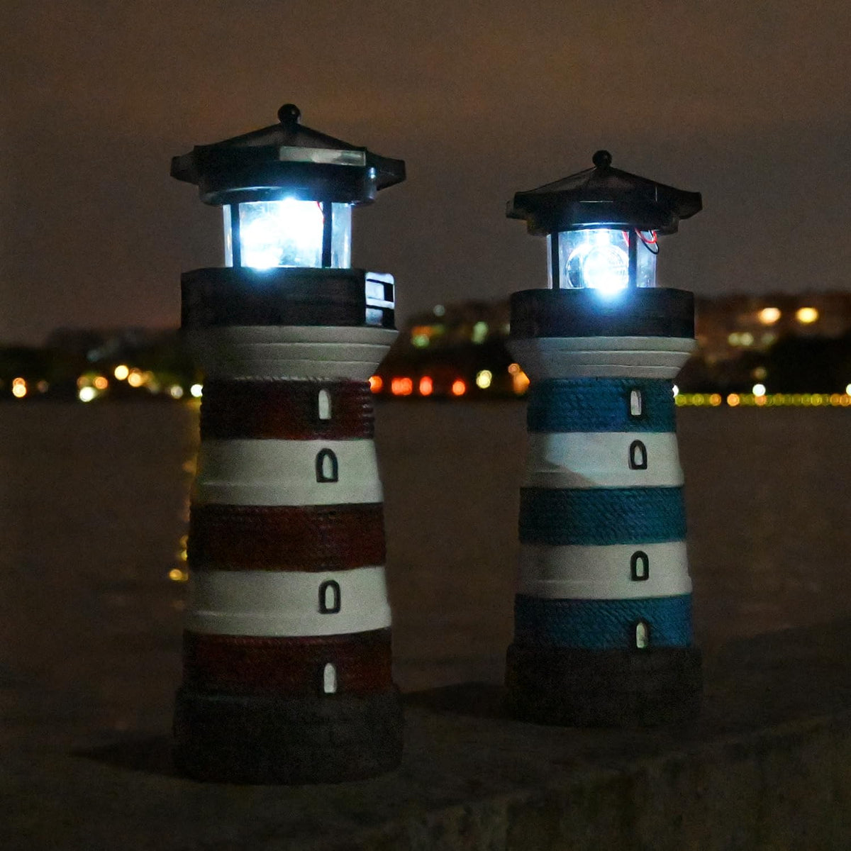 Solar Lighthouse Rotating Beacon Led Yard Statue H77399