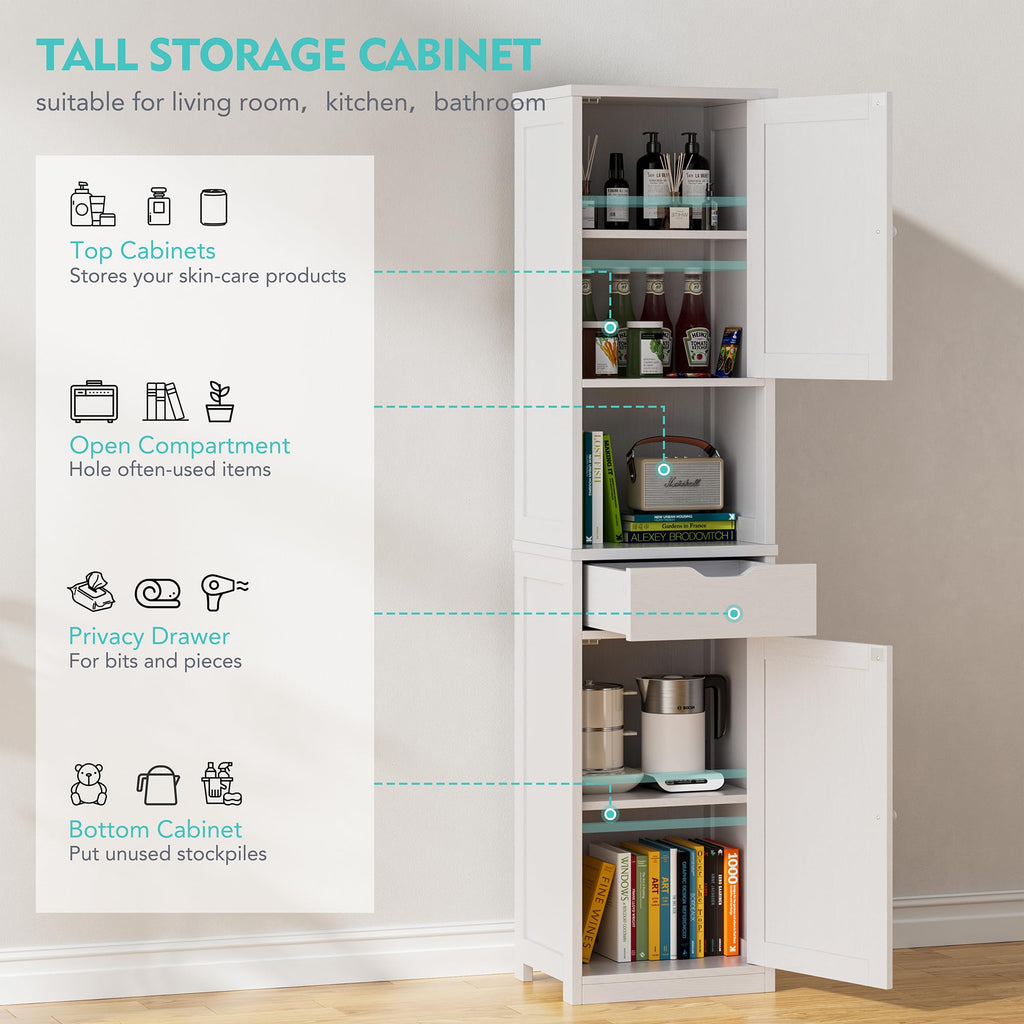 Tall Narrow Bathroom Storage Cabinet with Adjustable Shelves, White L243683