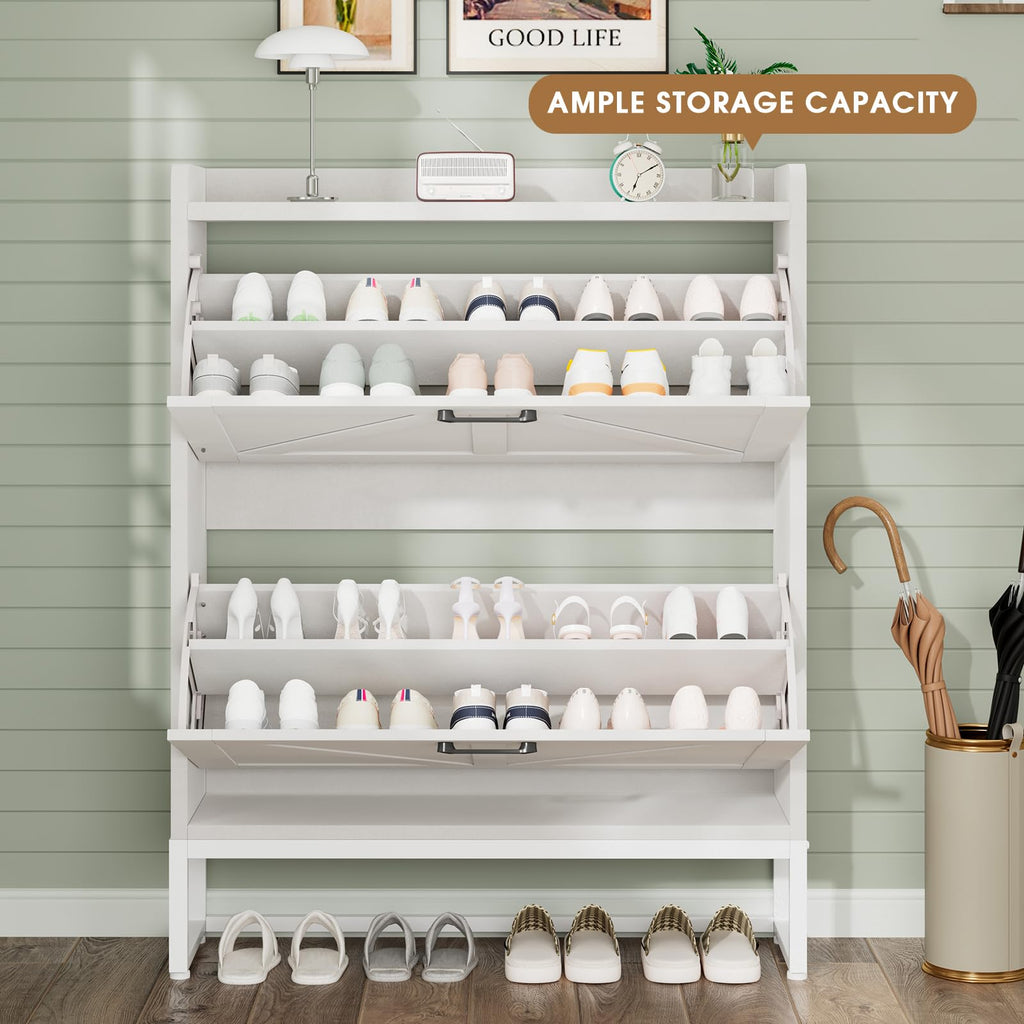 White 2 Flip Drawers Shoe Storage Cabinet T139821