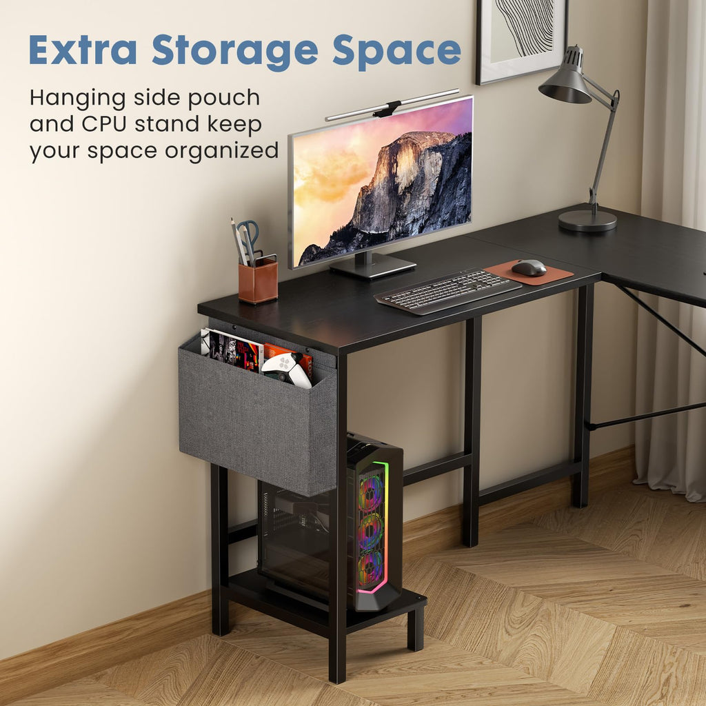 L Shaped Computer Corner Desk with PC Stand, Black W93659