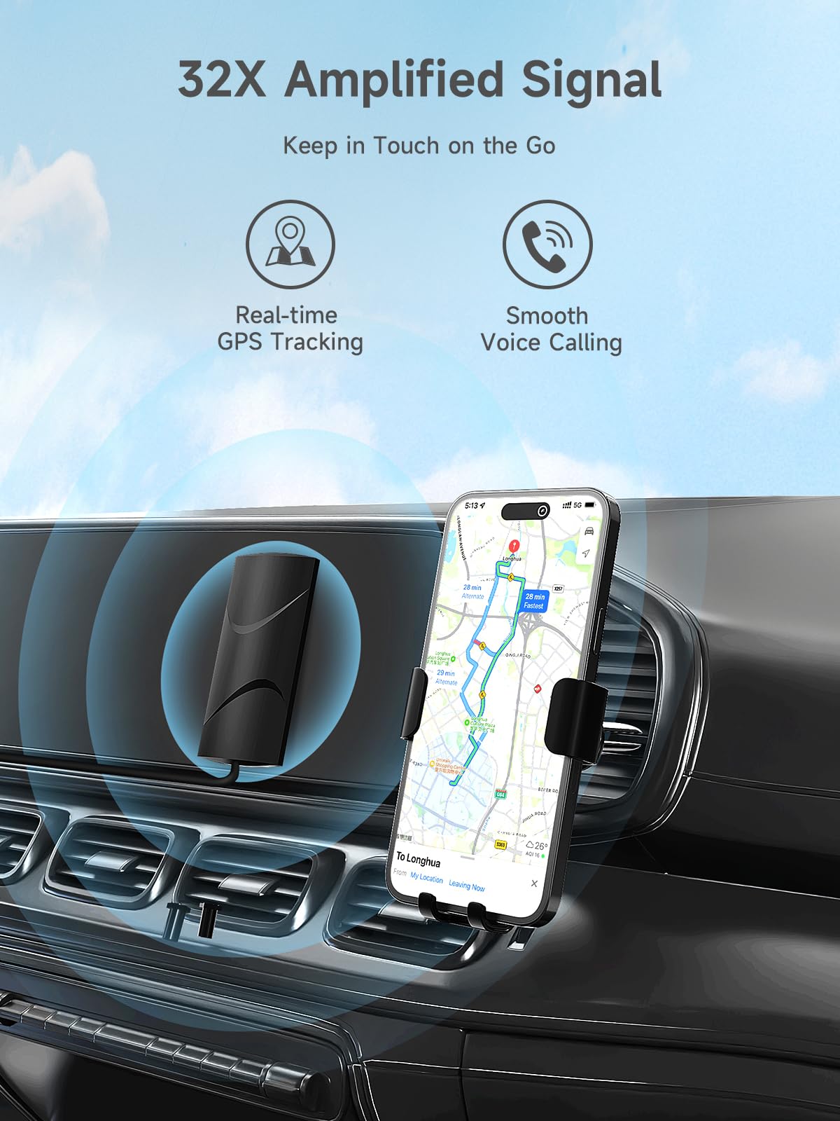 Vehicle Cell Phone Signal Booster with Omni-Directional Roof Antenna Grey H12457