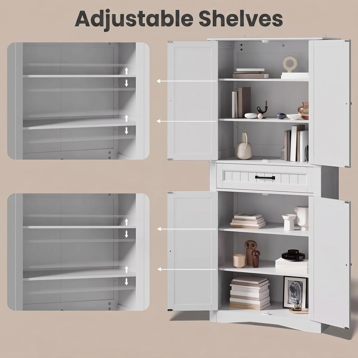 71" White Kitchen Pantry Storage Cabinet Q8543