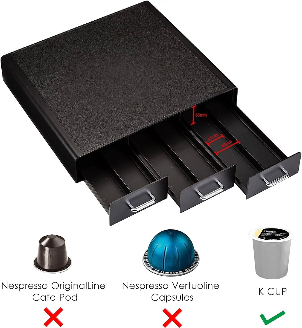 Black 36 Pod Capacity 3 Drawer Coffee Pod Storage Drawer Z382