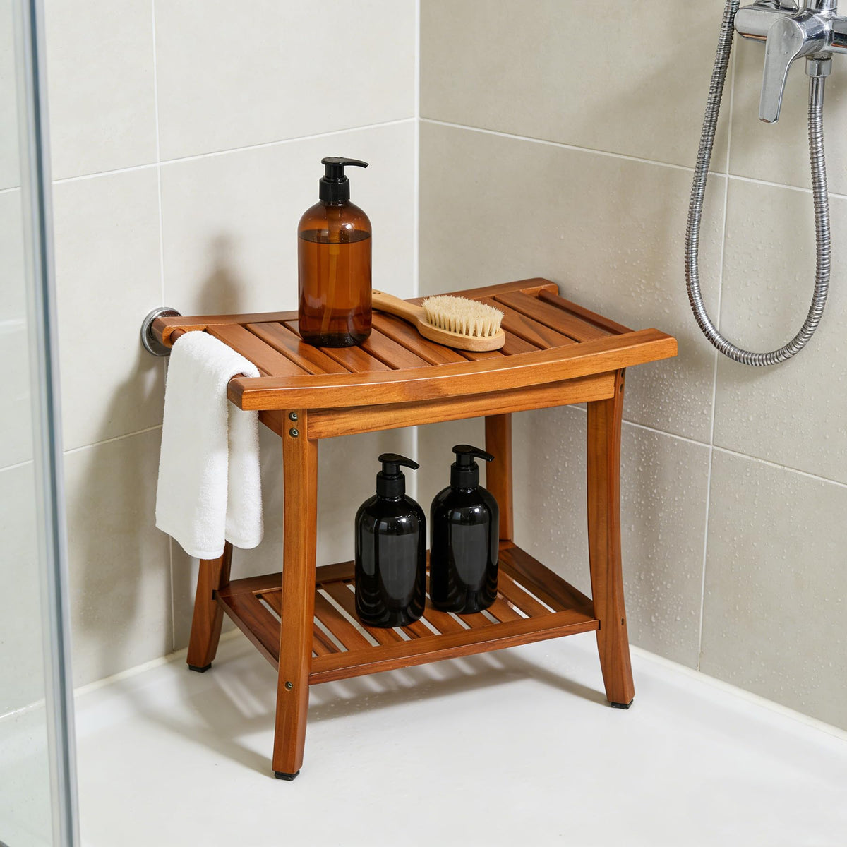 Teak Shower Bench Seat with Handles H309