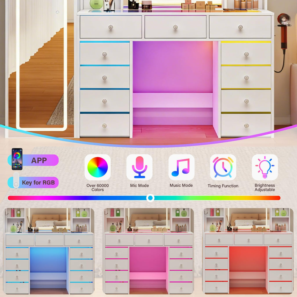 Vanity Desk with LED Mirror, 11 Drawers A94578