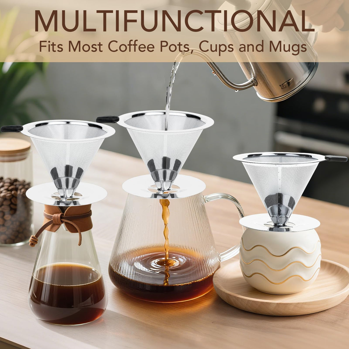 Pour Over Coffee Dripper with Reusable Stainless Steel Filter V307