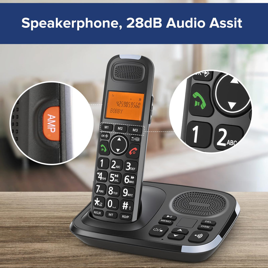 Black Cordless Phone System with Answering Machine, 3 Handsets C7163