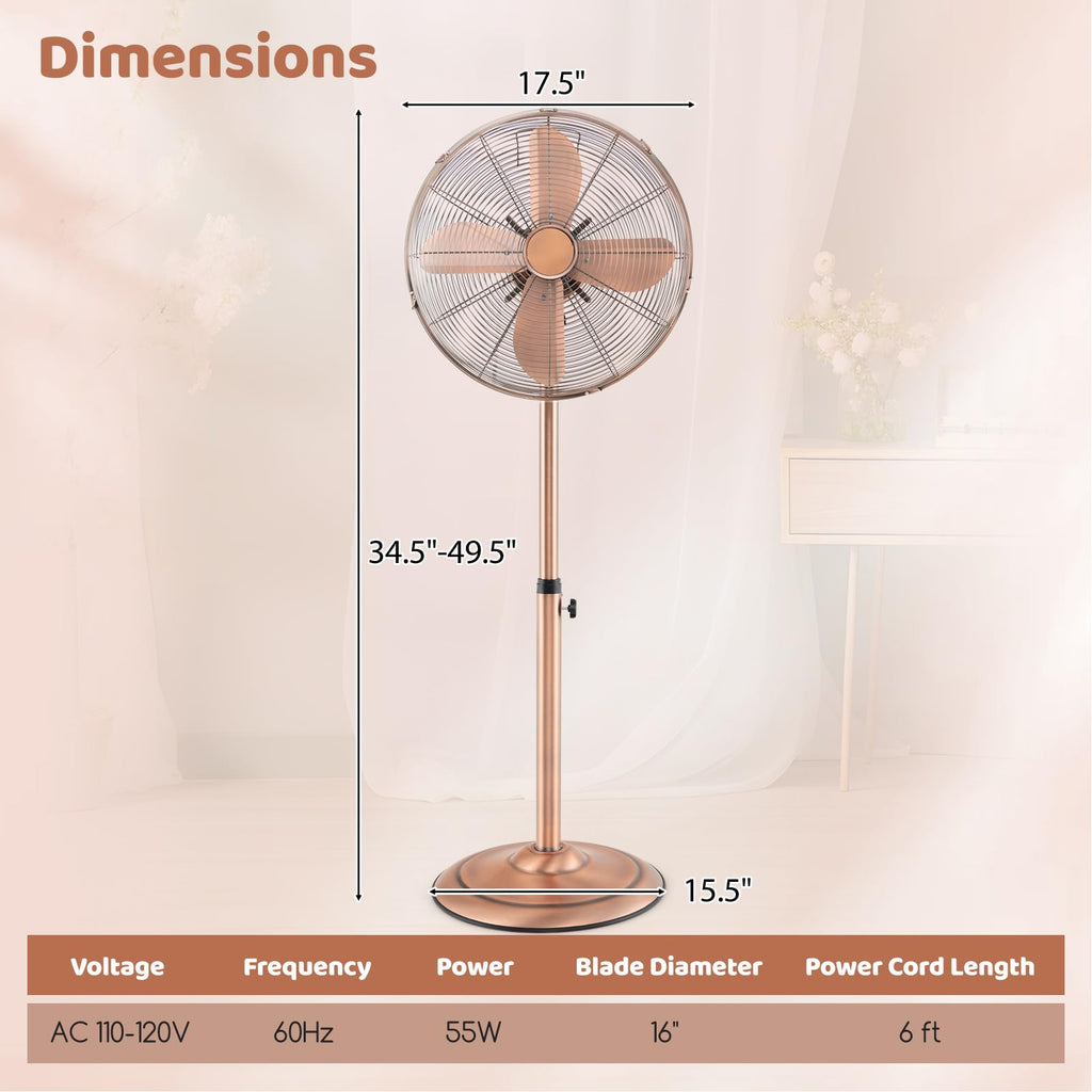 16-Inch Metal Pedestal Fan with Adjustable Height, 3 Speeds, Oscillation I706