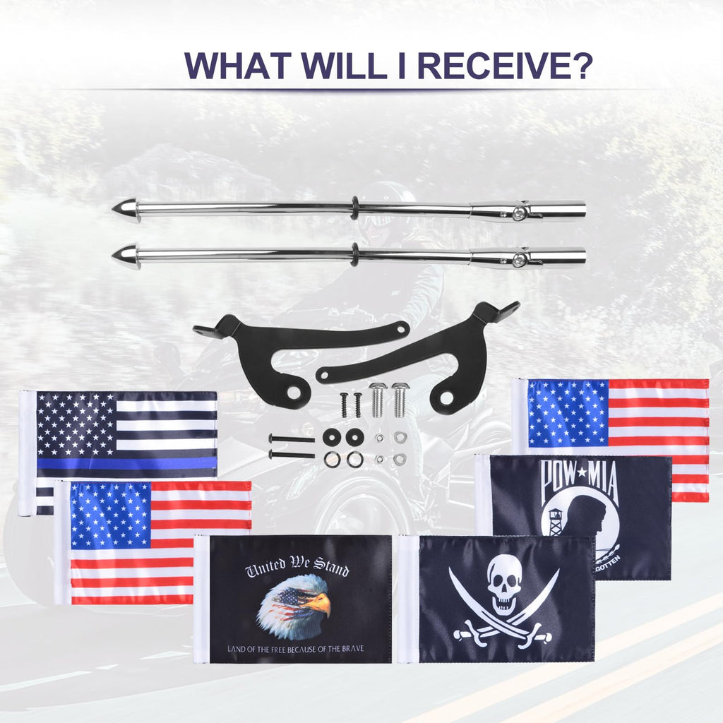 2 Pack Stainless Steel Flag Pole Mount Kit with 6pcs Flags Y39248
