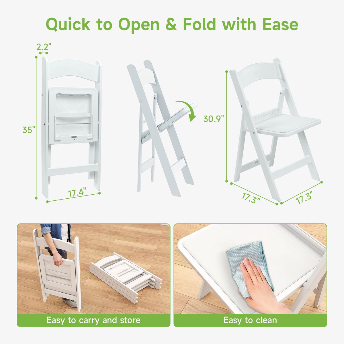 White Resin Folding Chairs with Cushion, 10 Pack S12171