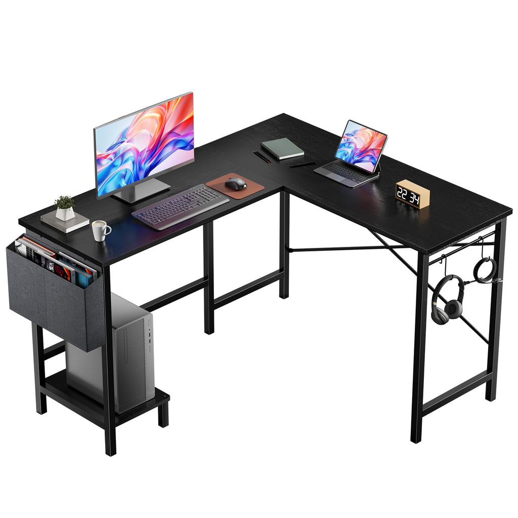 L Shaped Computer Corner Desk with PC Stand, Black W93659