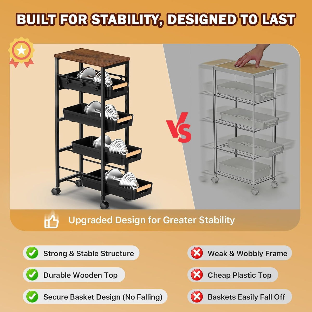 Slim Storage Cart with Wheels C4100