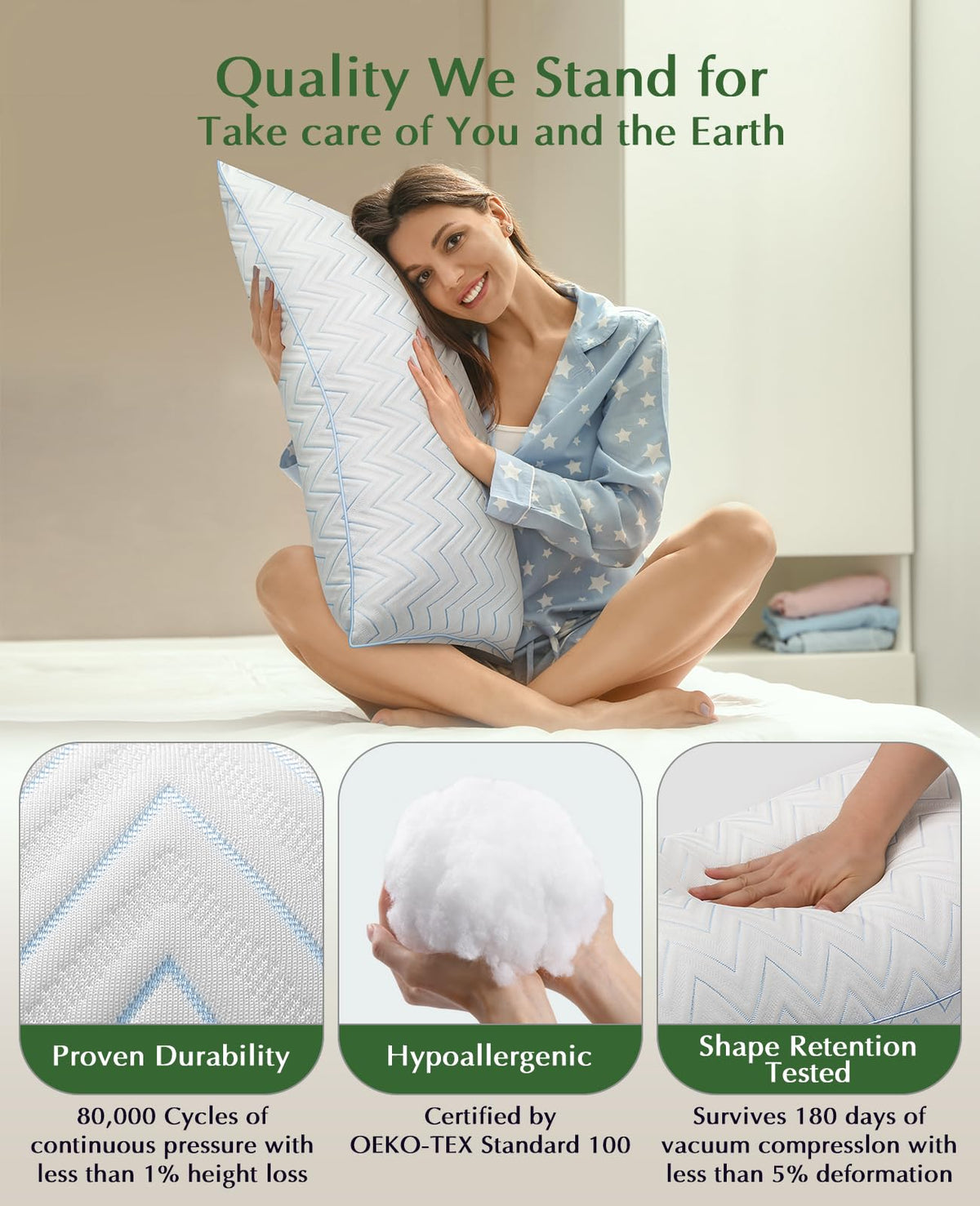 King Size Set of 2 Medium Firm Microfiber Bed Pillows B709857