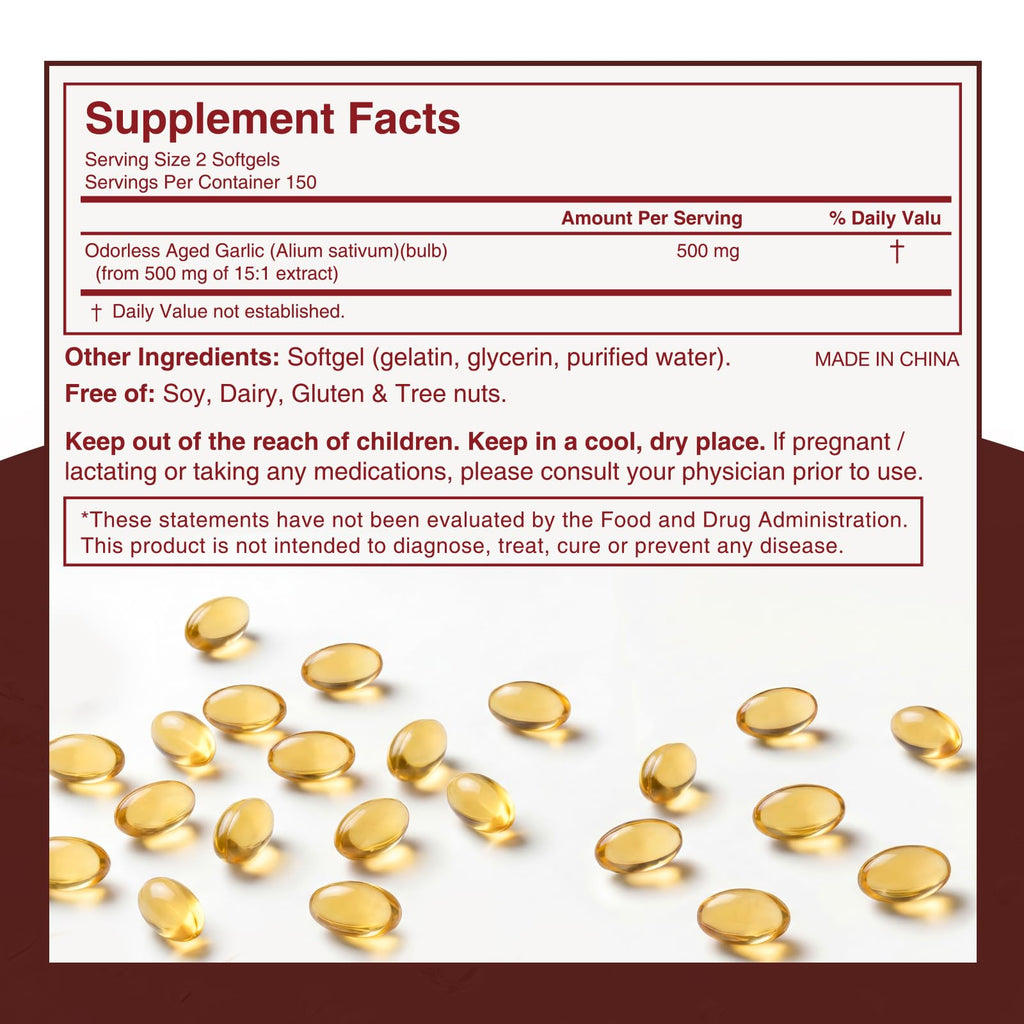 Odorless Aged Garlic Extract 500mg Softgels 300 Count S1543