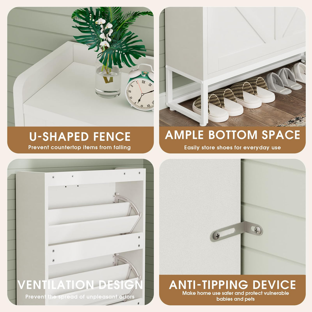 White 2 Flip Drawers Shoe Storage Cabinet T139821