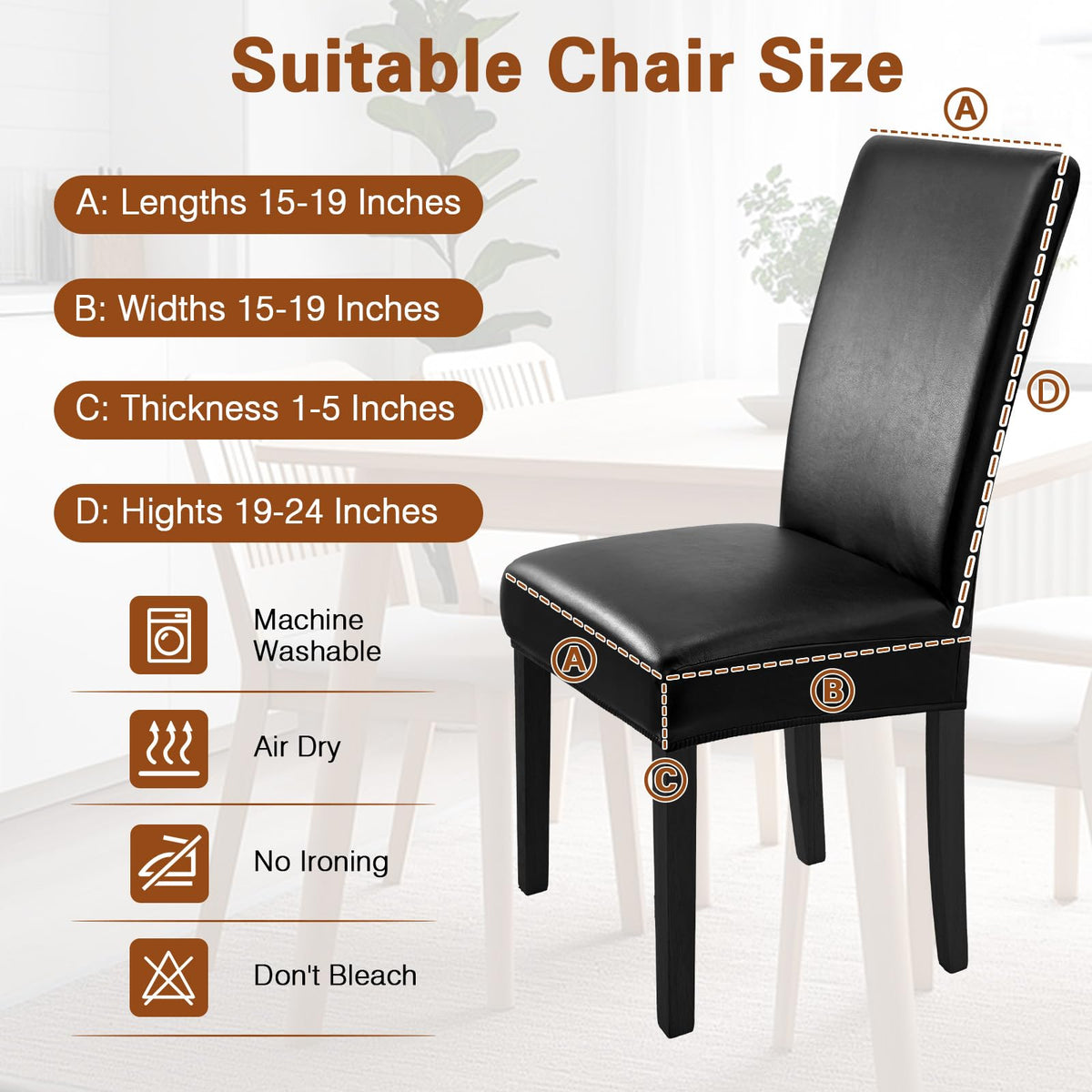 Black Set of 4 Stretch Waterproof Dining Chair Covers B631853