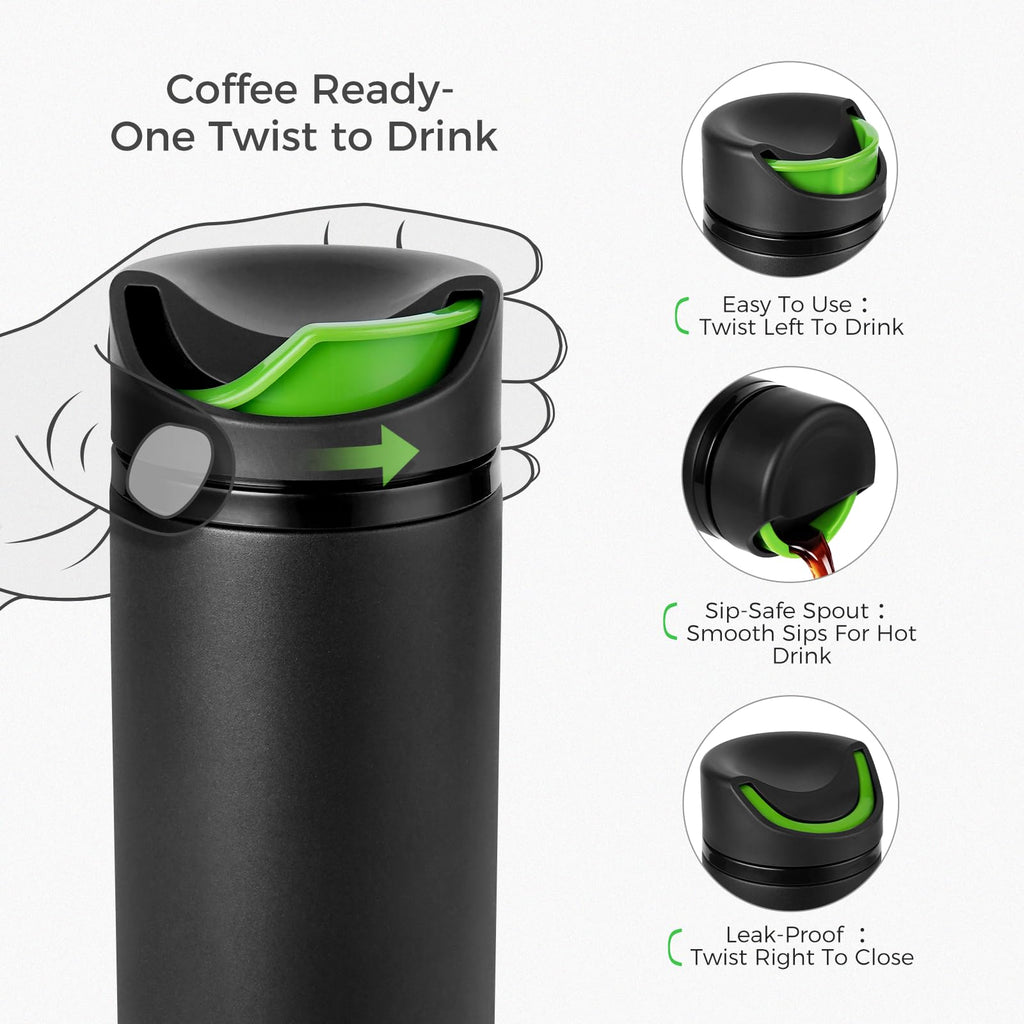 16 oz Insulated Stainless Steel Travel Coffee Mug with Lid T1694