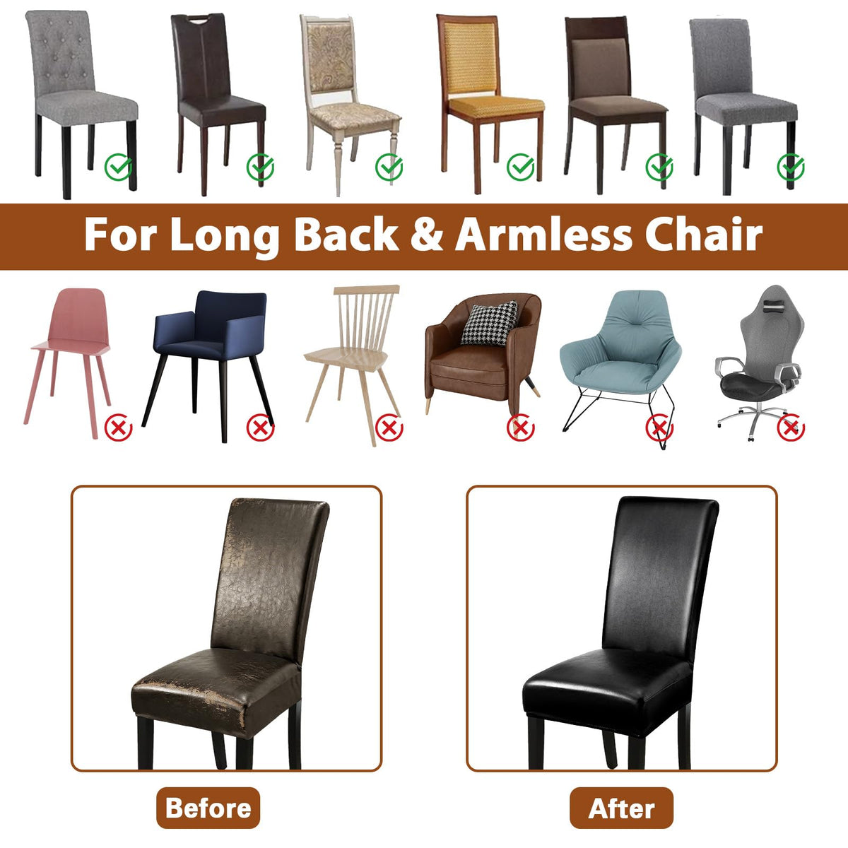 Black Set of 4 Stretch Waterproof Dining Chair Covers B631853