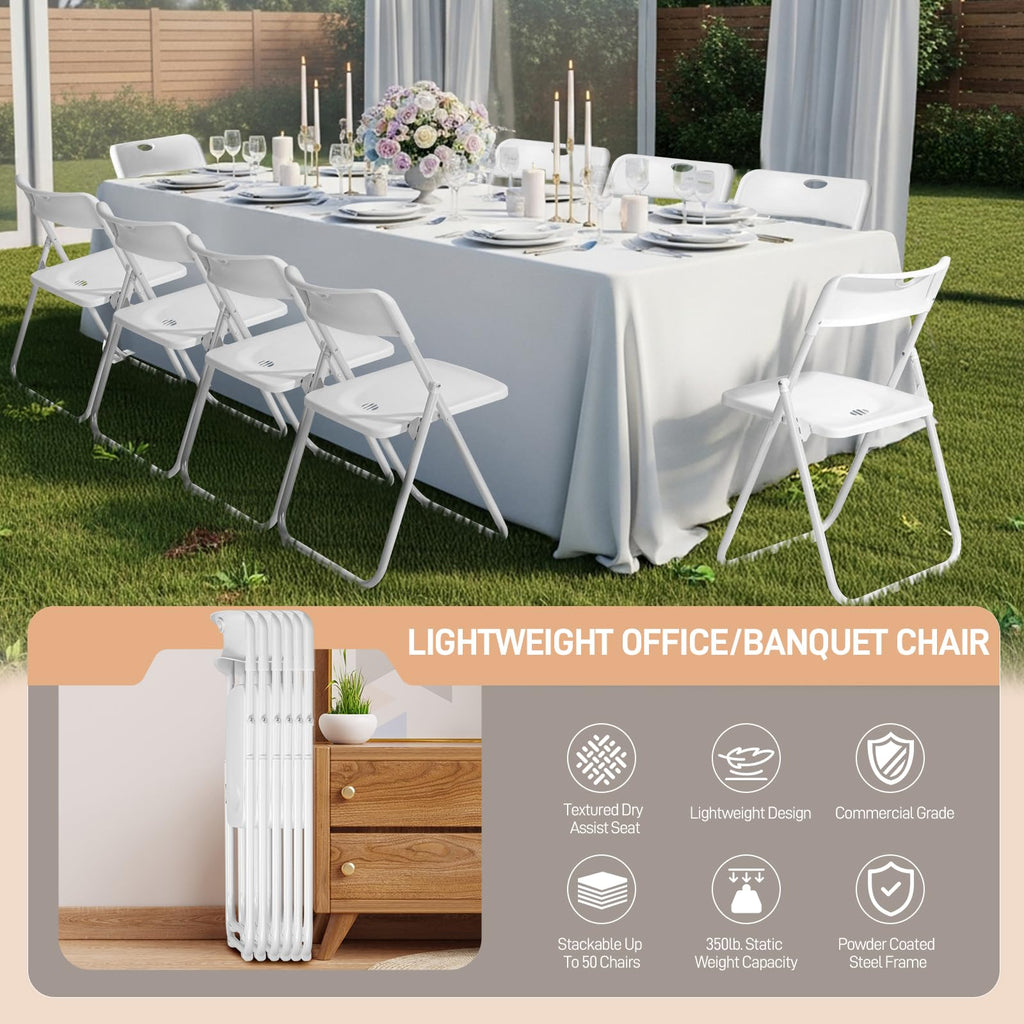 Folding Chairs Set of 10 White Plastic G36610