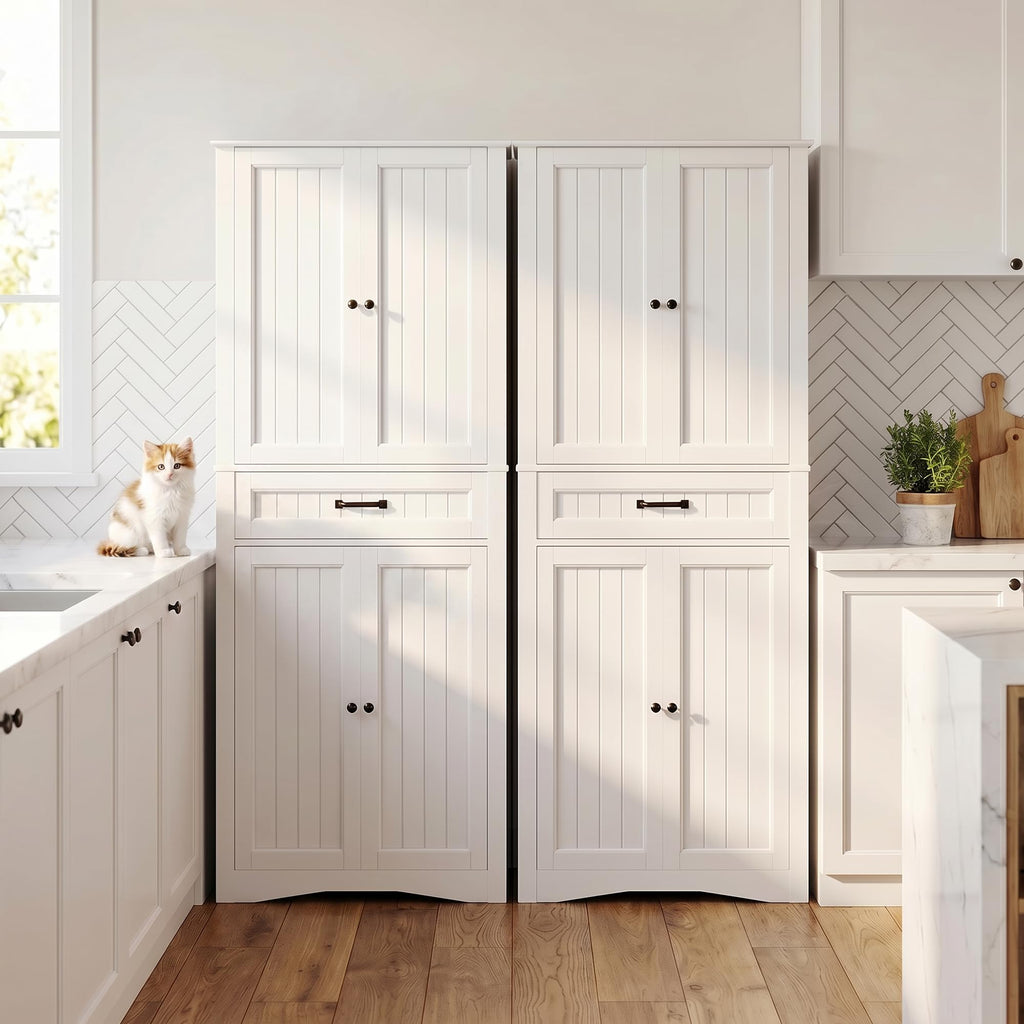 71" White Kitchen Pantry Storage Cabinet Q8543