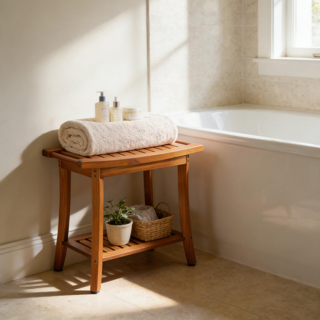 Teak Shower Bench Seat with Handles H309