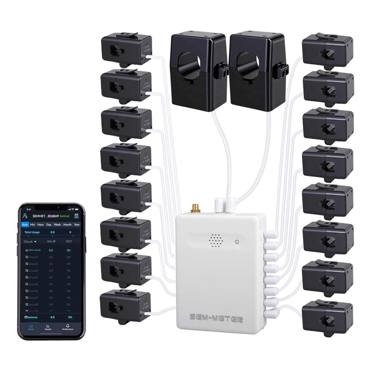 Smart Home Energy Monitor with 16 50A Circuit Level Sensors U992