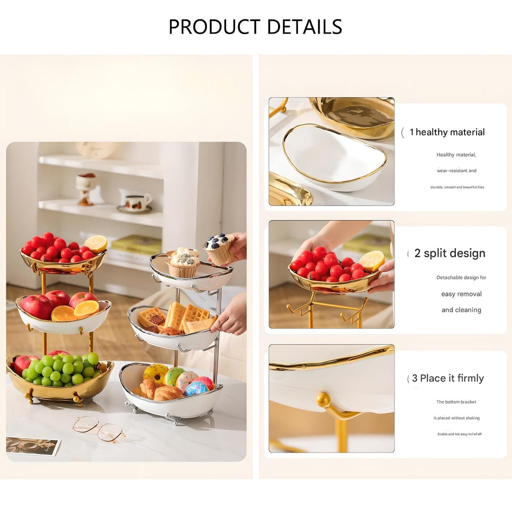 3 Tier Ceramic Fruit Bowl with Metal Stand G590