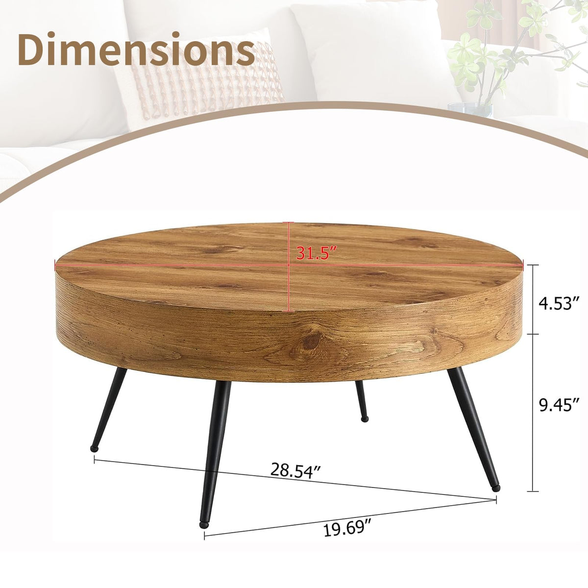 Round Wood Coffee Table with Metal Legs K712150