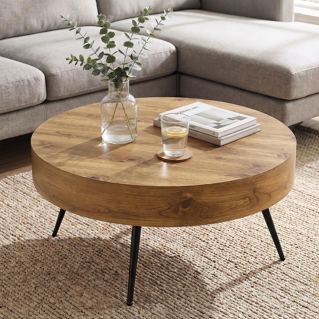 Round Wood Coffee Table with Metal Legs K712150