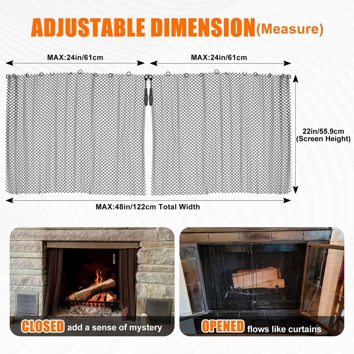 2 Pack Fireplace Screen Mesh Curtain X1172