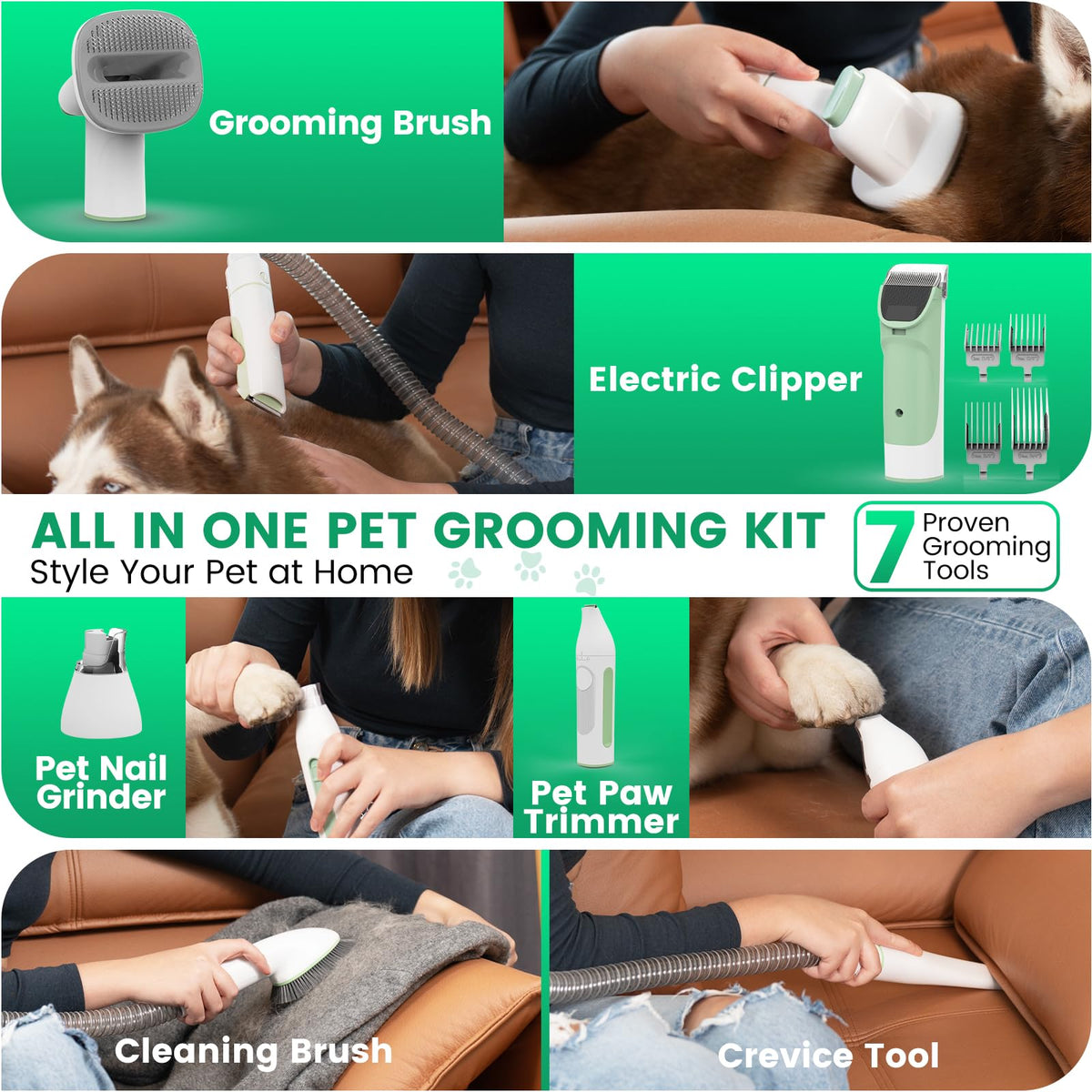 Dog Grooming Vacuum, 7 Grooming Tools 2.5L Dust Cup 11000Pa O4145