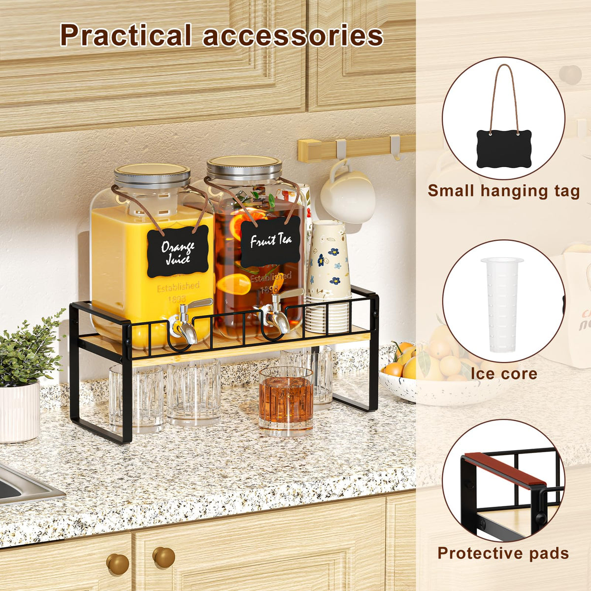 2 Pack 1 Gallon Glass Beverage Dispenser with Spigot and Ice Core G17938