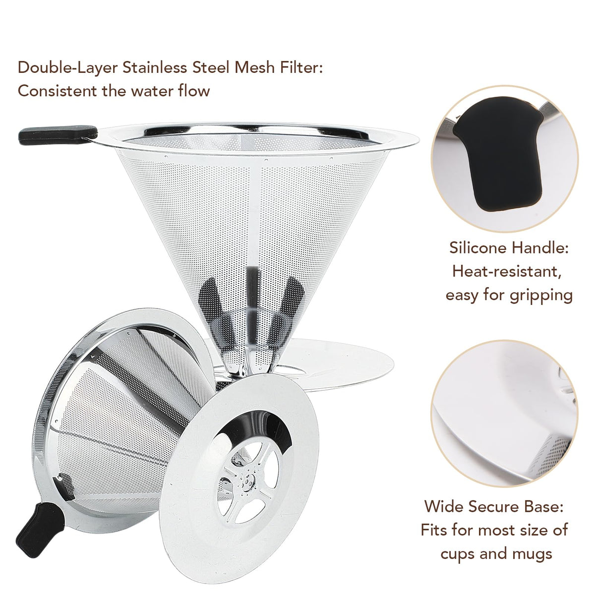 Pour Over Coffee Dripper with Reusable Stainless Steel Filter V307