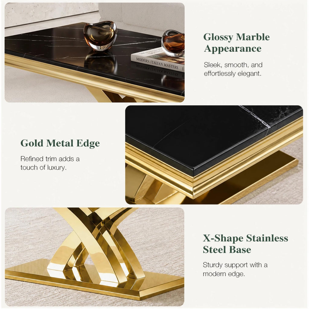 Black and Gold Coffee Table Set of 2 E726