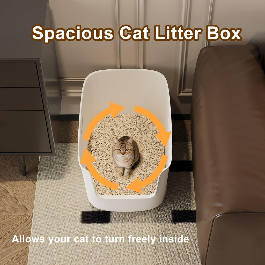 Extra Large High Sided Low Entry Open-Top Cat Litter Box White Y9222