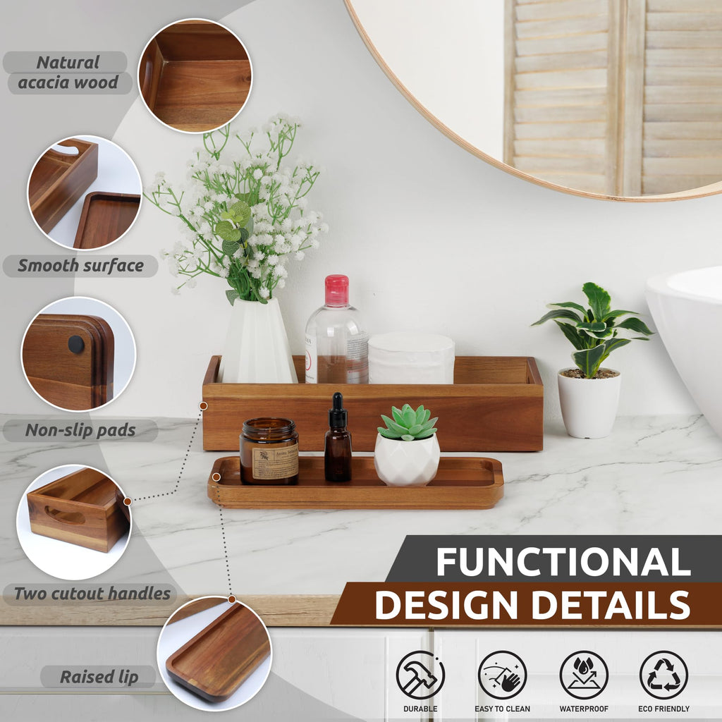 Acacia Wood Toilet Tank Topper & Vanity Tray P956