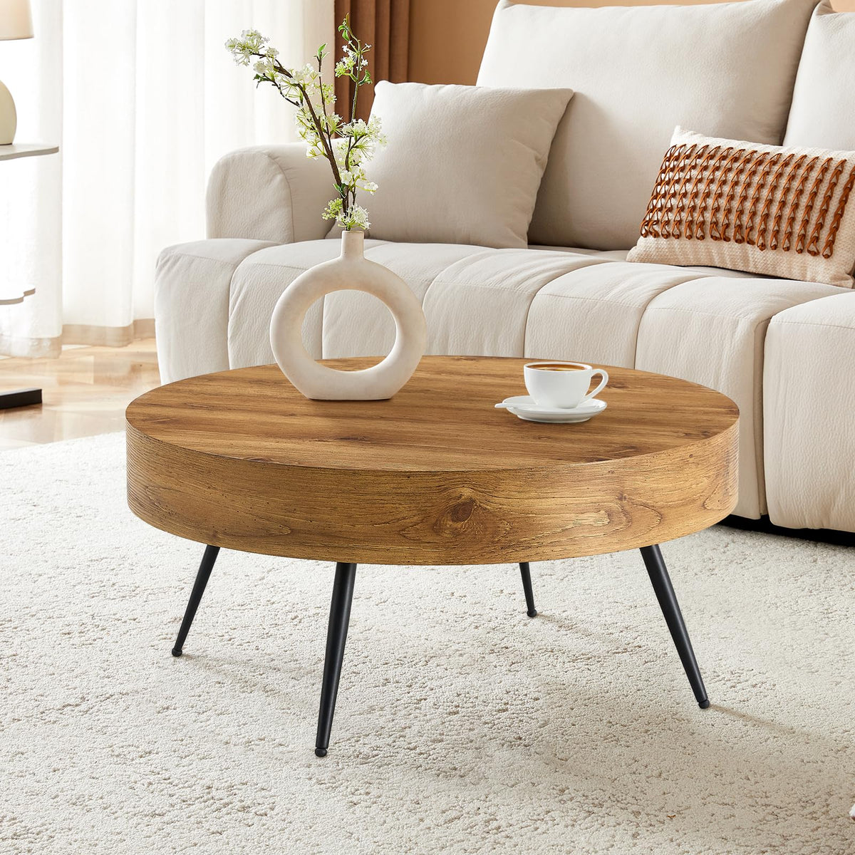Round Wood Coffee Table with Metal Legs K712150