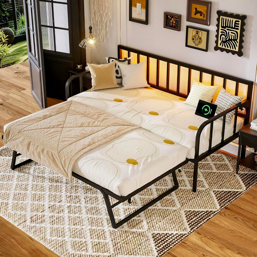 Black Twin to King Metal Daybed with Pop Up Trundle E472682