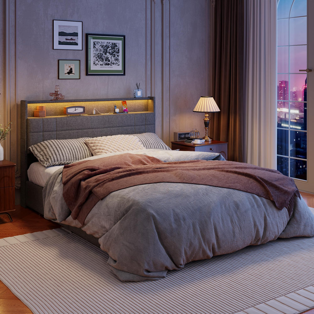 Queen Bed Frame with 4 Storage Drawers Q67665