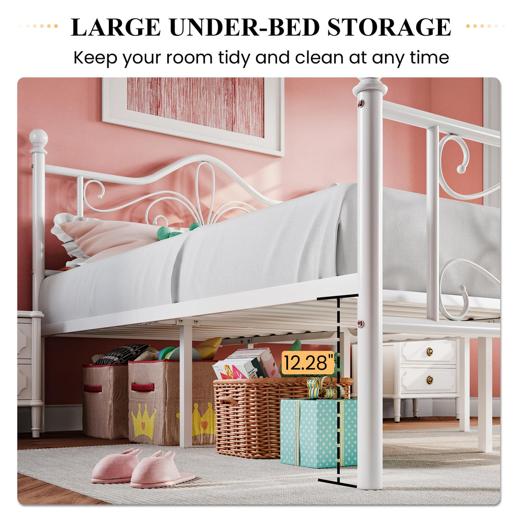 Full Size White Metal Bed Frame with Headboard N158311