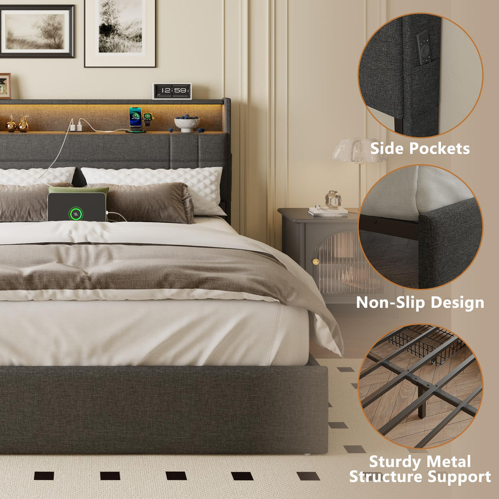 Queen Bed Frame with 4 Storage Drawers Q67665