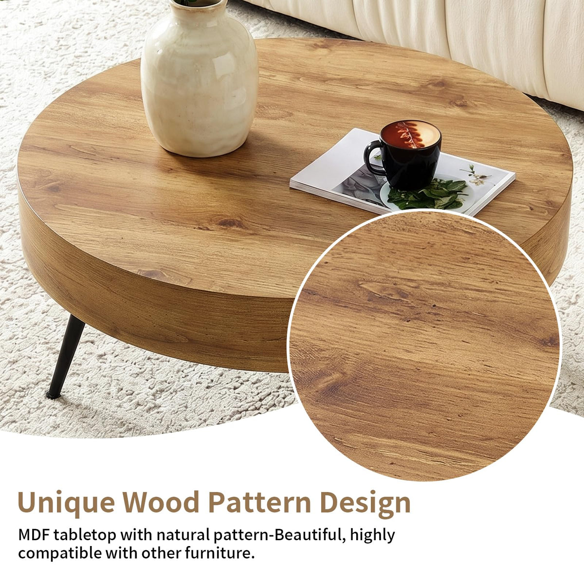 Round Wood Coffee Table with Metal Legs K712150