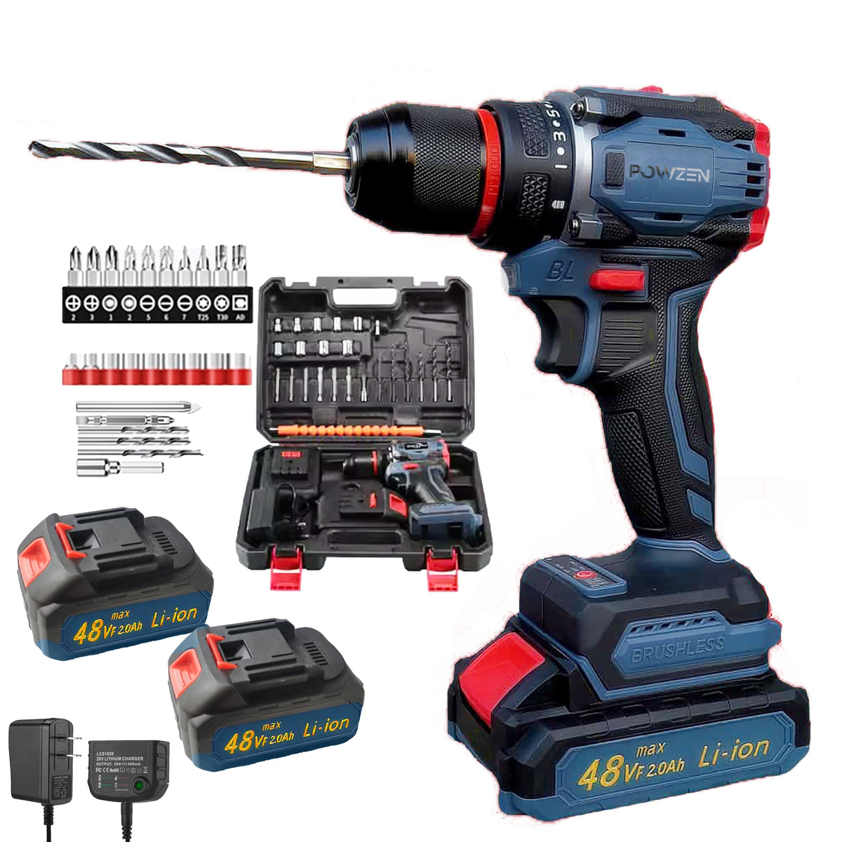 36V Cordless Hammer Drill Impact Driver Set 2.0AH Battery J671324
