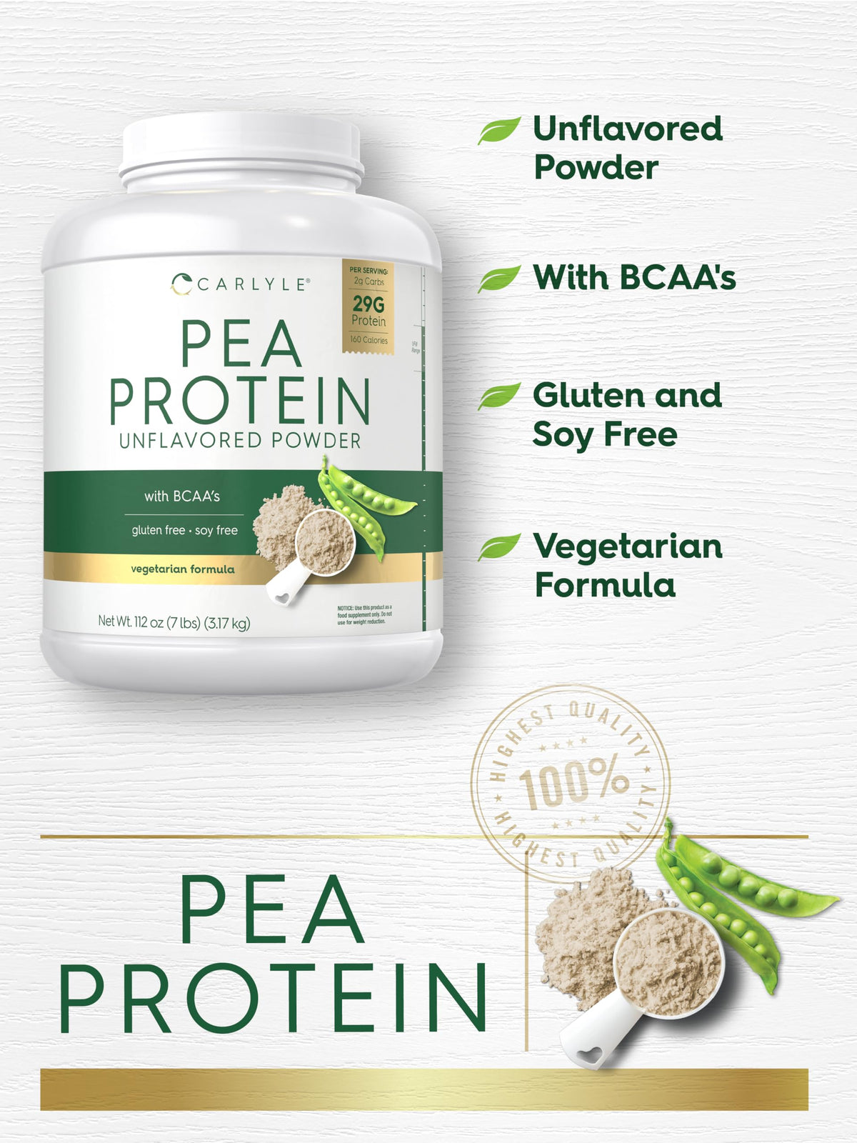 Pea Protein Isolate Powder 7lb Unflavored C356