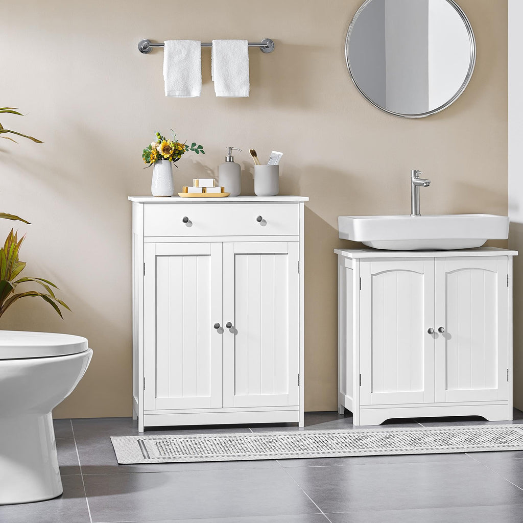 White Bathroom Storage Cabinet with Drawer and 2 Doors W99107