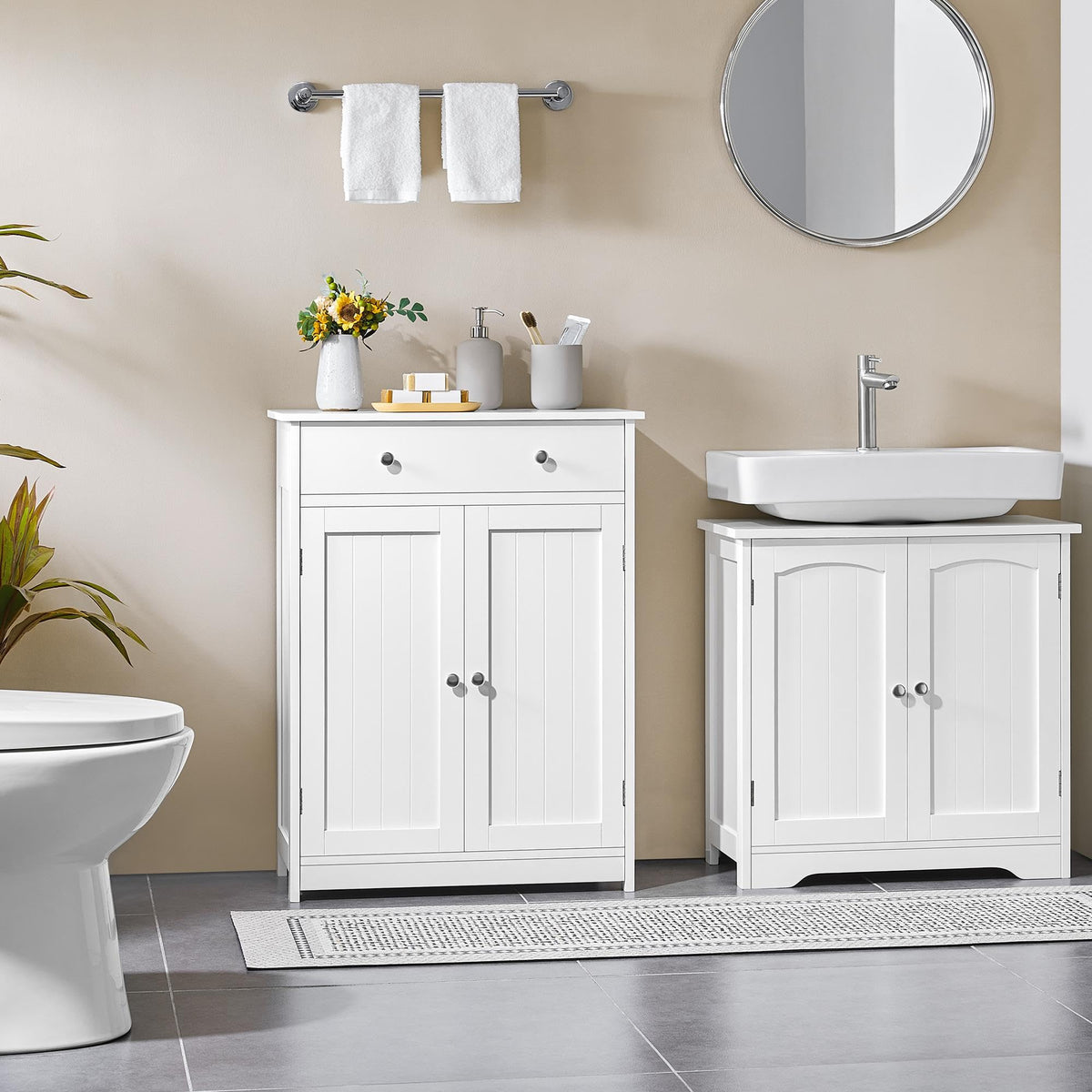 White Bathroom Storage Cabinet with Drawer and 2 Doors W99107