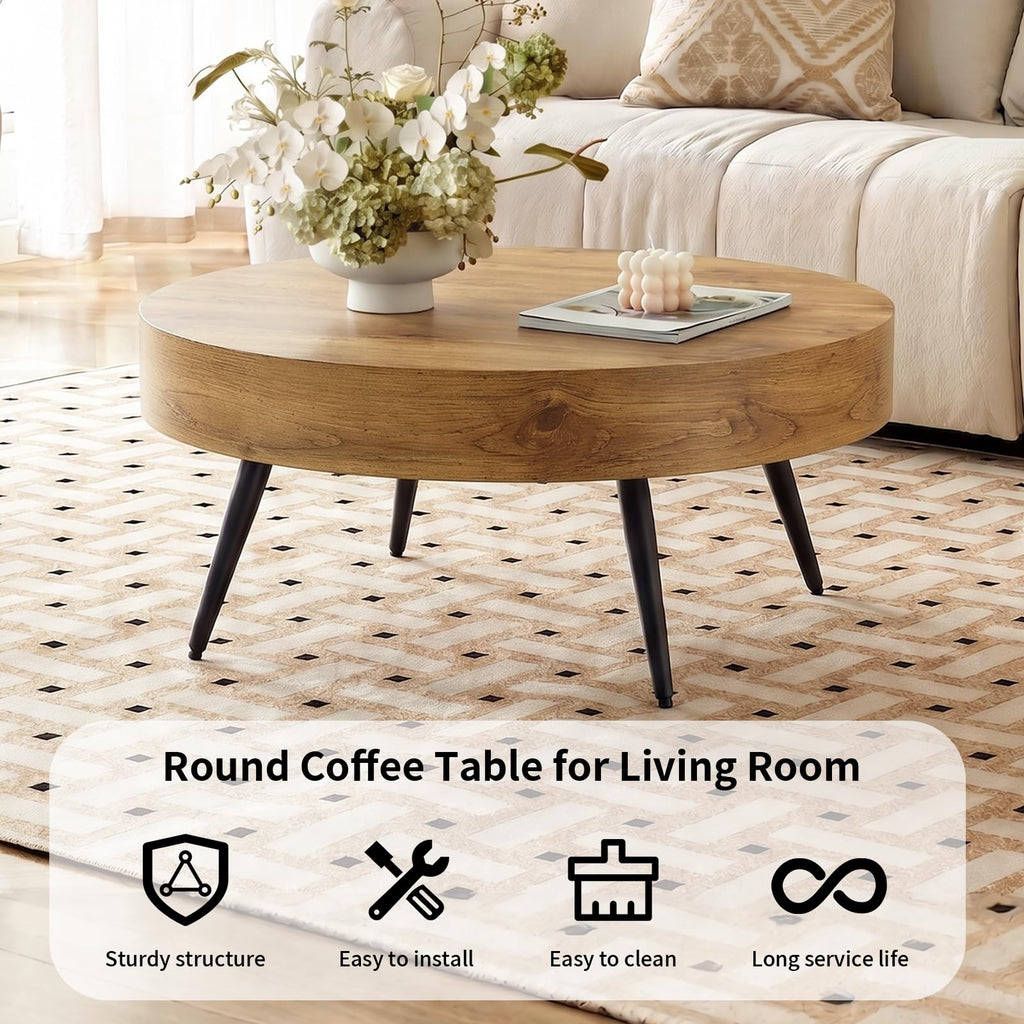 Round Wood Coffee Table with Metal Legs K712150