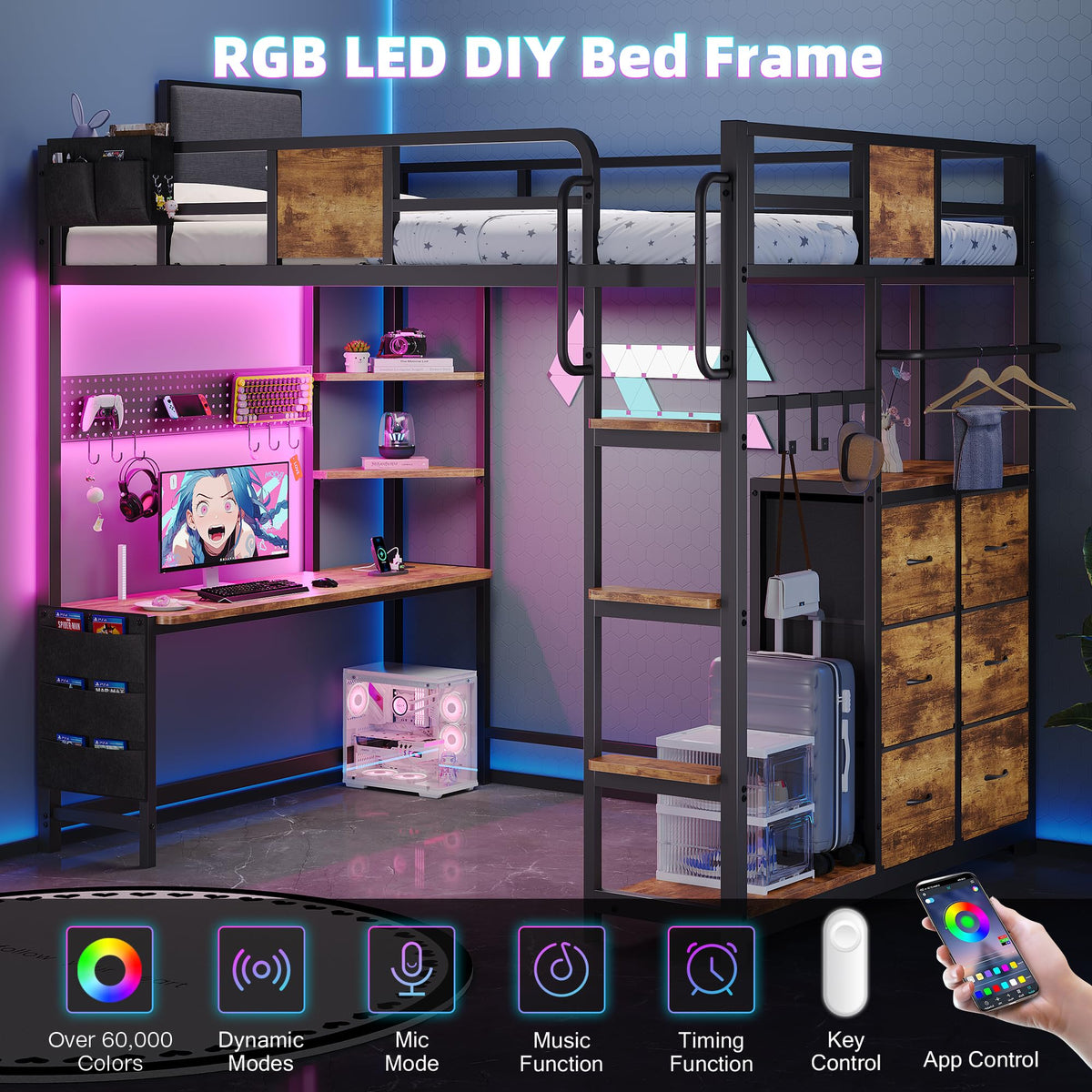 Twin Loft Bed with Desk and 6 Storage Drawers V330638