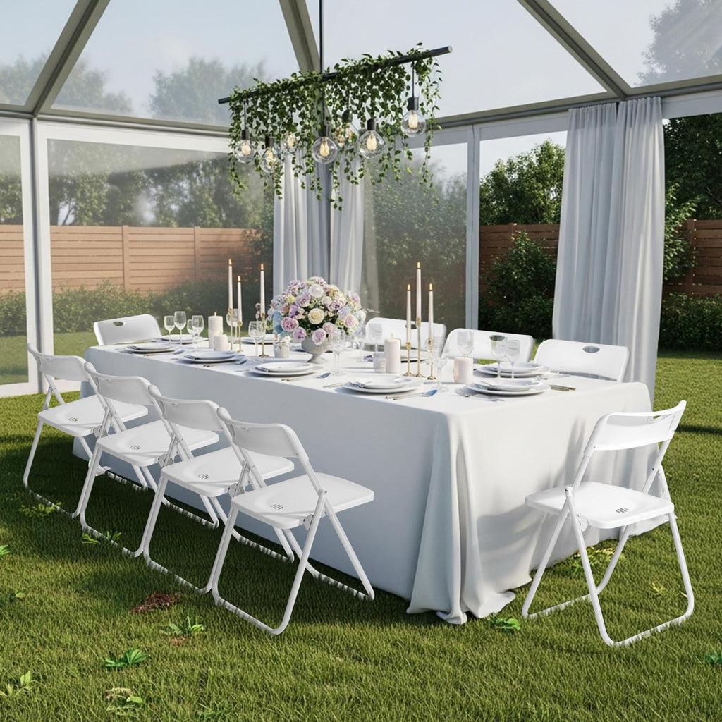 Folding Chairs Set of 10 White Plastic G36610