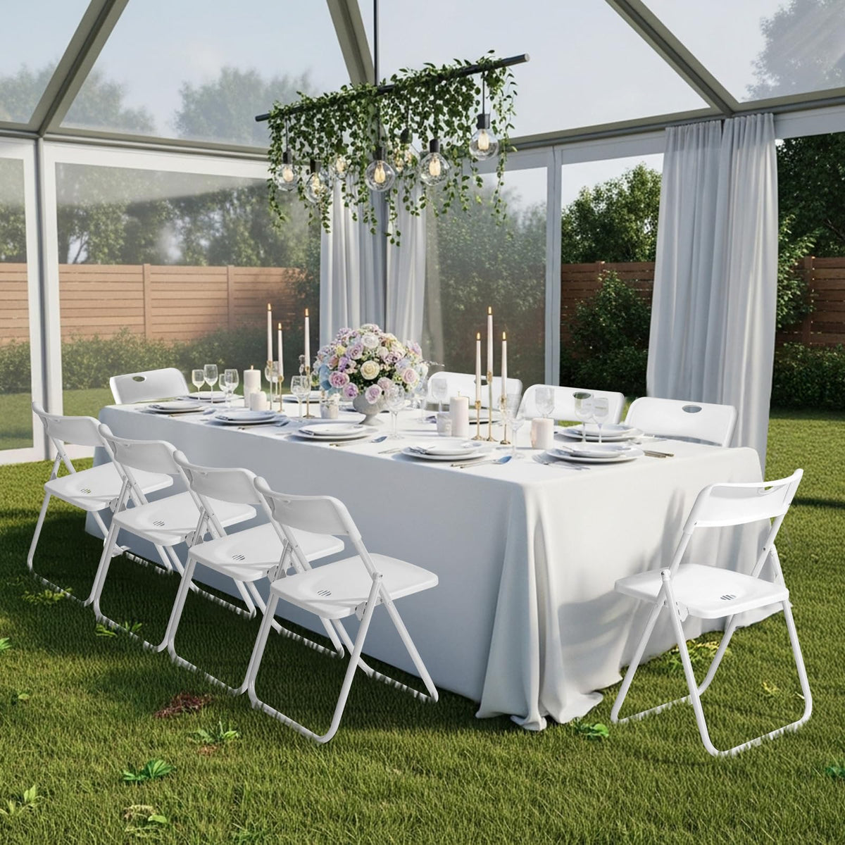 Folding Chairs Set of 10 White Plastic G36610